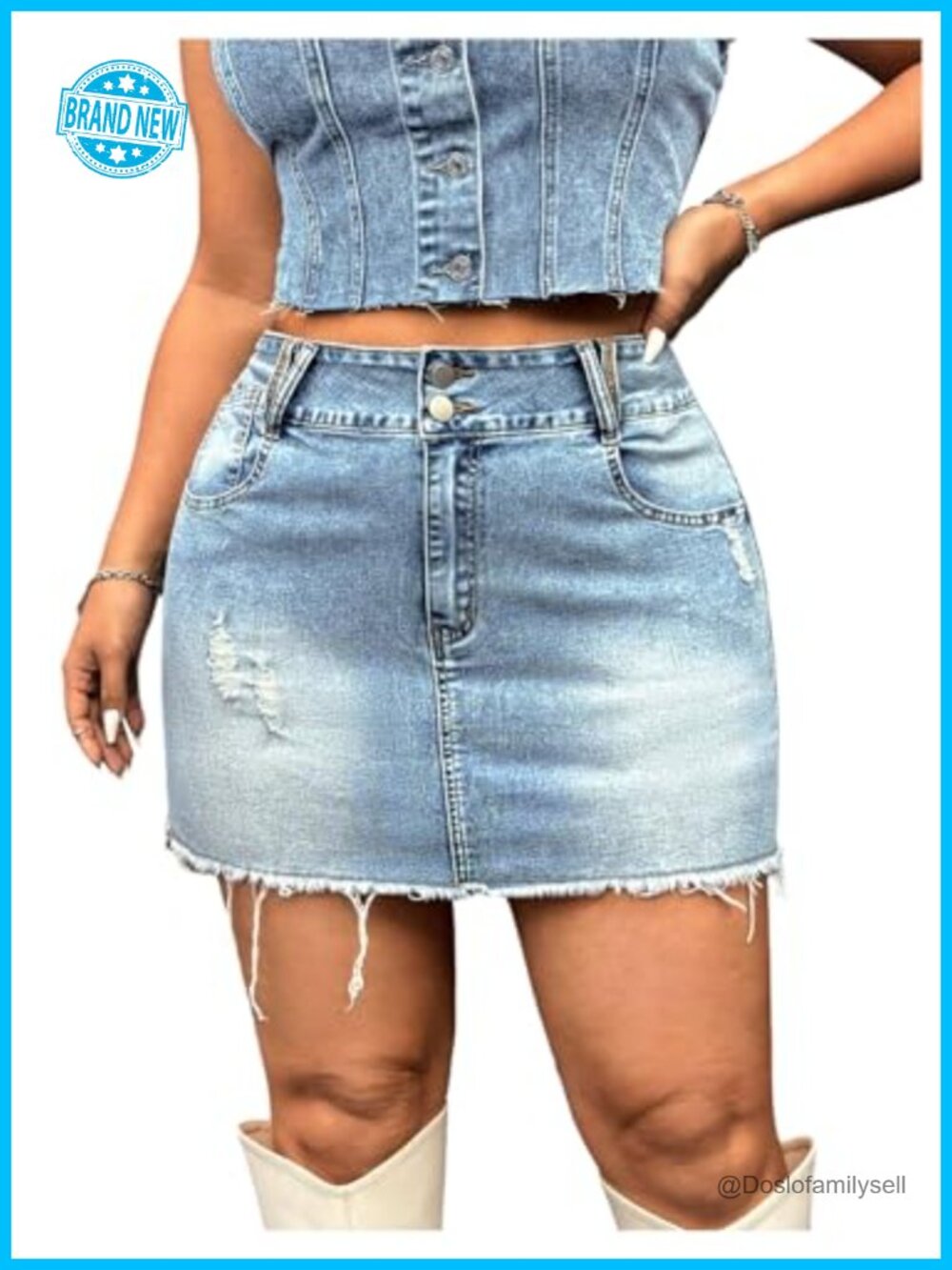 Plus Size Distressed Denim Mini Jean Skirt High Rise Frayed Hem Y2K
